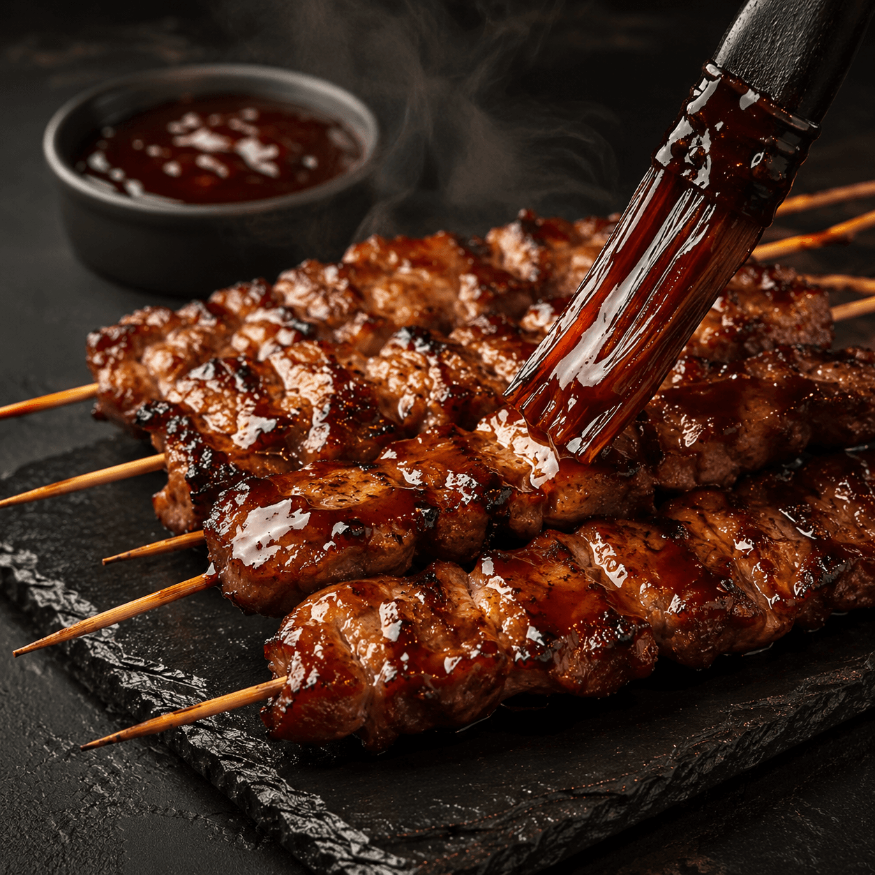 Brocheta de bondiola glaseada con barbacoa asiática